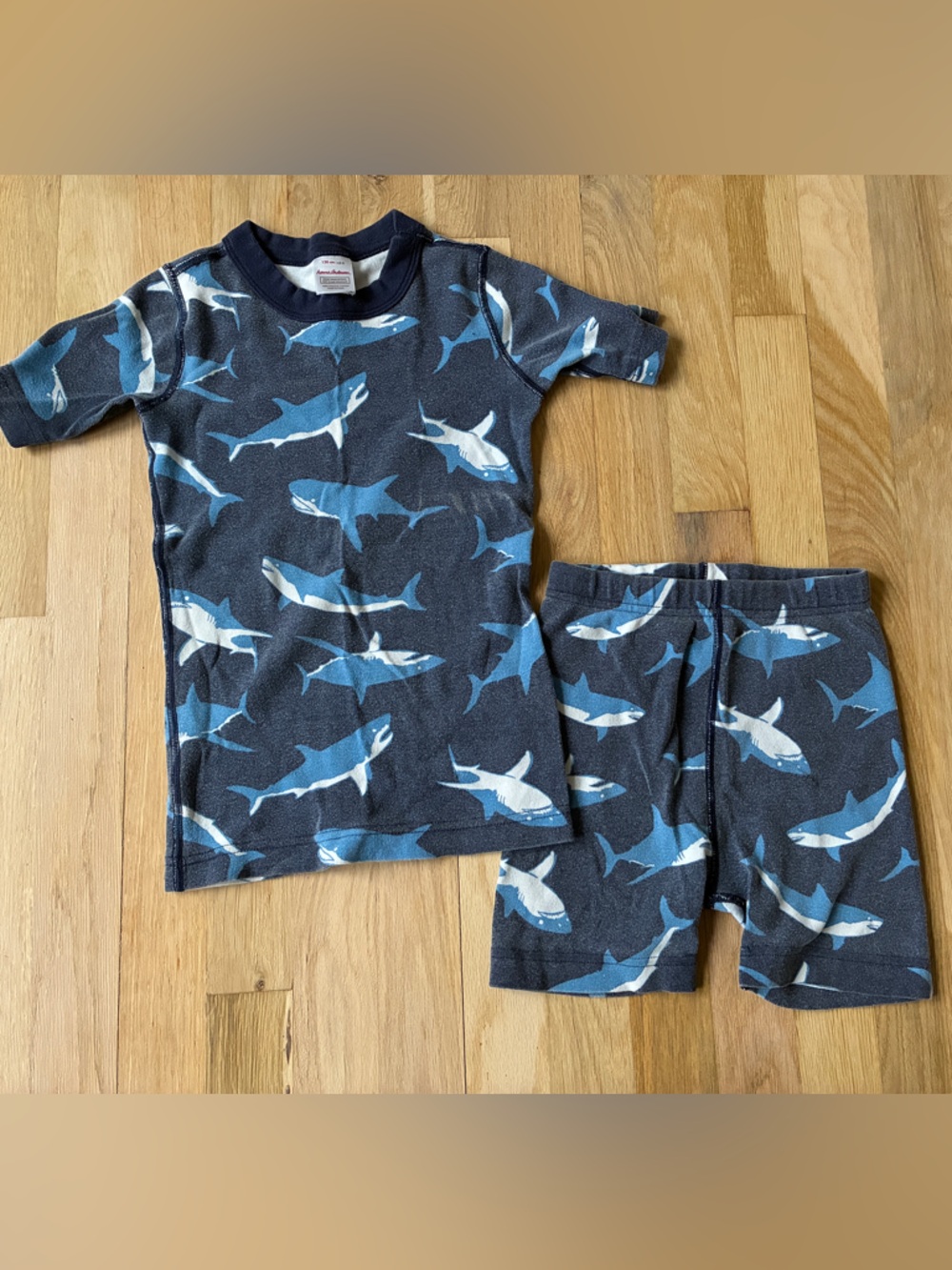 Hanna Andersson Navy Blue Shark Short Sleeve Pajama Set